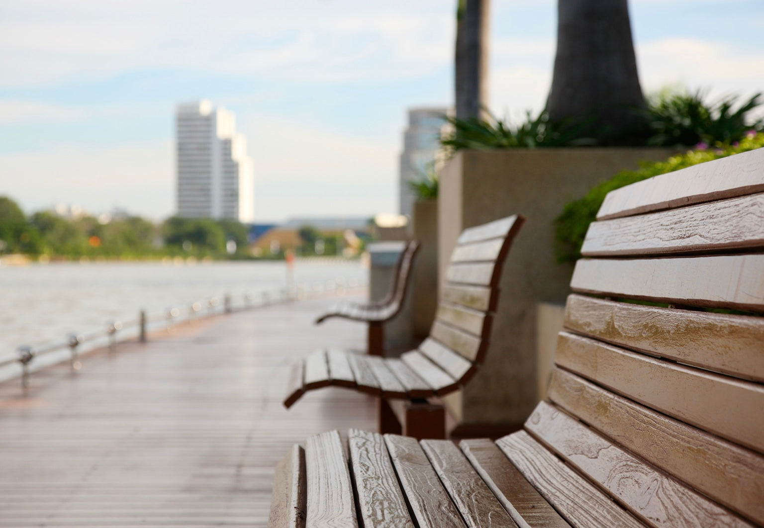 Outdoor benches overlooking the Halifax waterfront